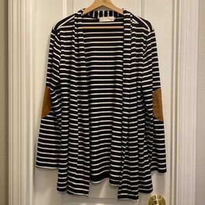 Merry fun shawl collar striped cardigan long sleeve elbow patch size L